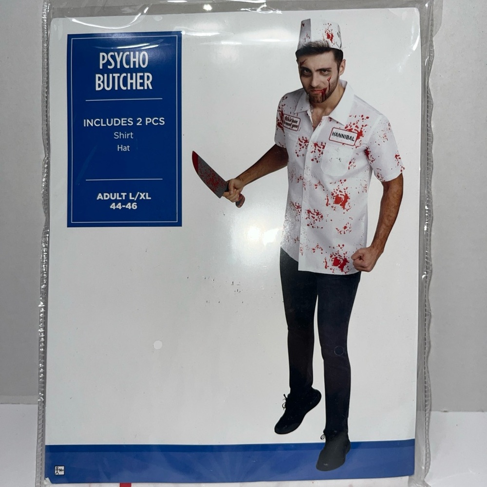 Psycho Butcher Men’s Adult Halloween Custome Size Large/XL (44-46) 2 Pc Set, 2